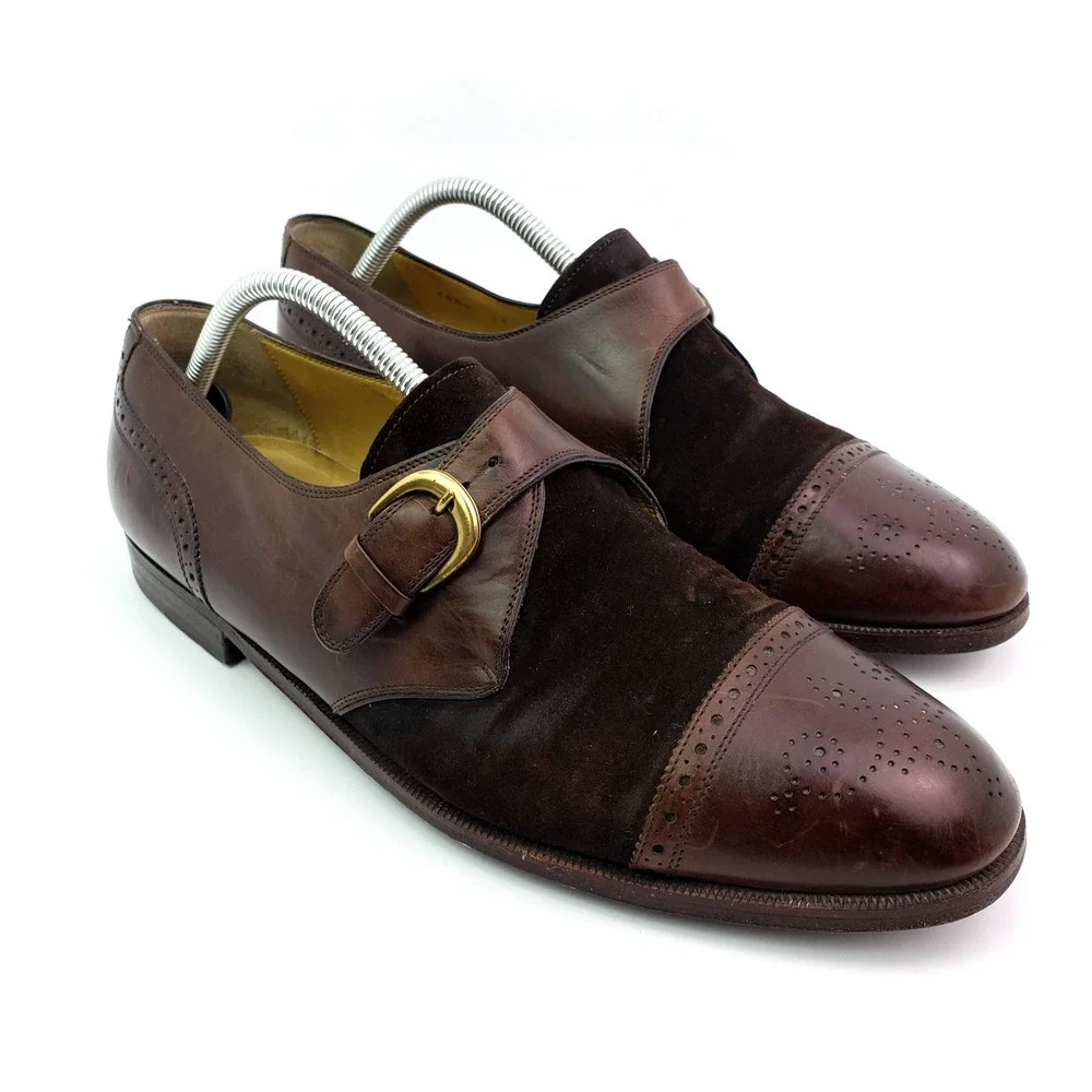 Cole Haan Mens Size 11 Brown Leather Monk Strap Cap Toe Formal Dress Shoes